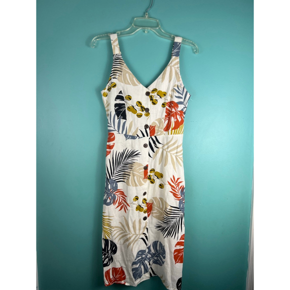 Monteau Los Angeles Women’s XS Linen Blend Tropical Button Front Midi Dress - Picture 1 of 5